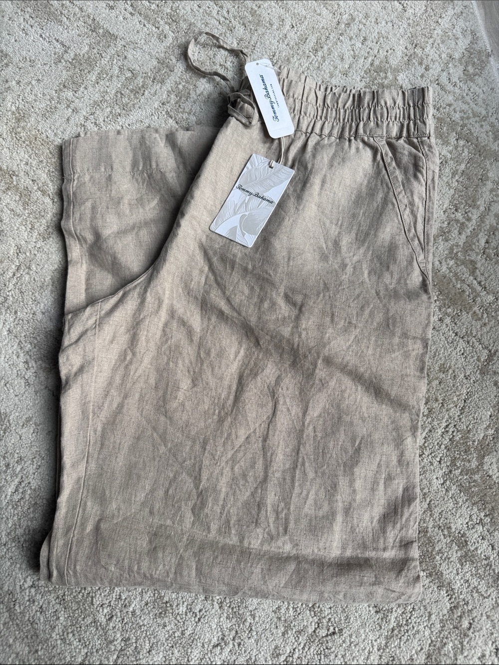 Tommy Bahama Cream Wide-Leg Linen Drawstring Pants - Picture 3 of 5
